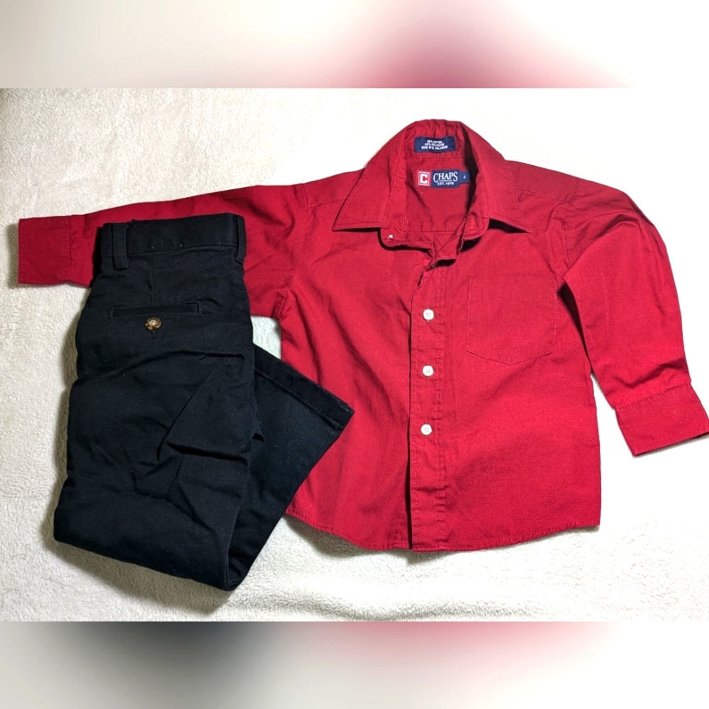 Boys Chaps Red Dress Shirt & George Black Dress Pants Set Size 4